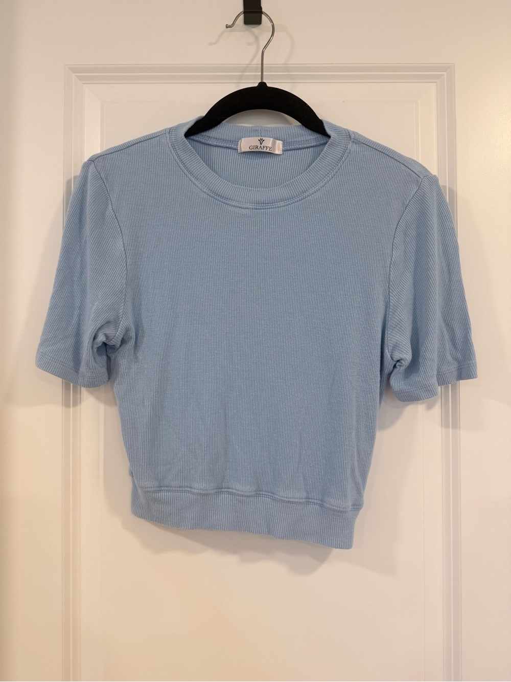 Vintage Light Blue Ribbed Short-Sleeve Crop Top